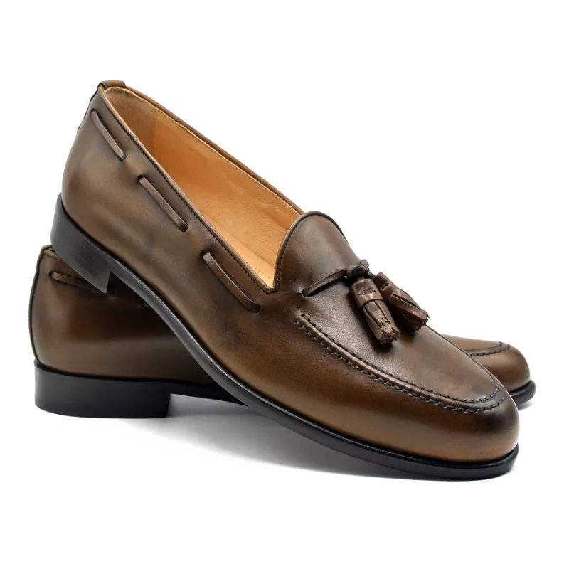 15-584-CRM FRANCO Italian Calfskin Tassel Loafer, Caramel