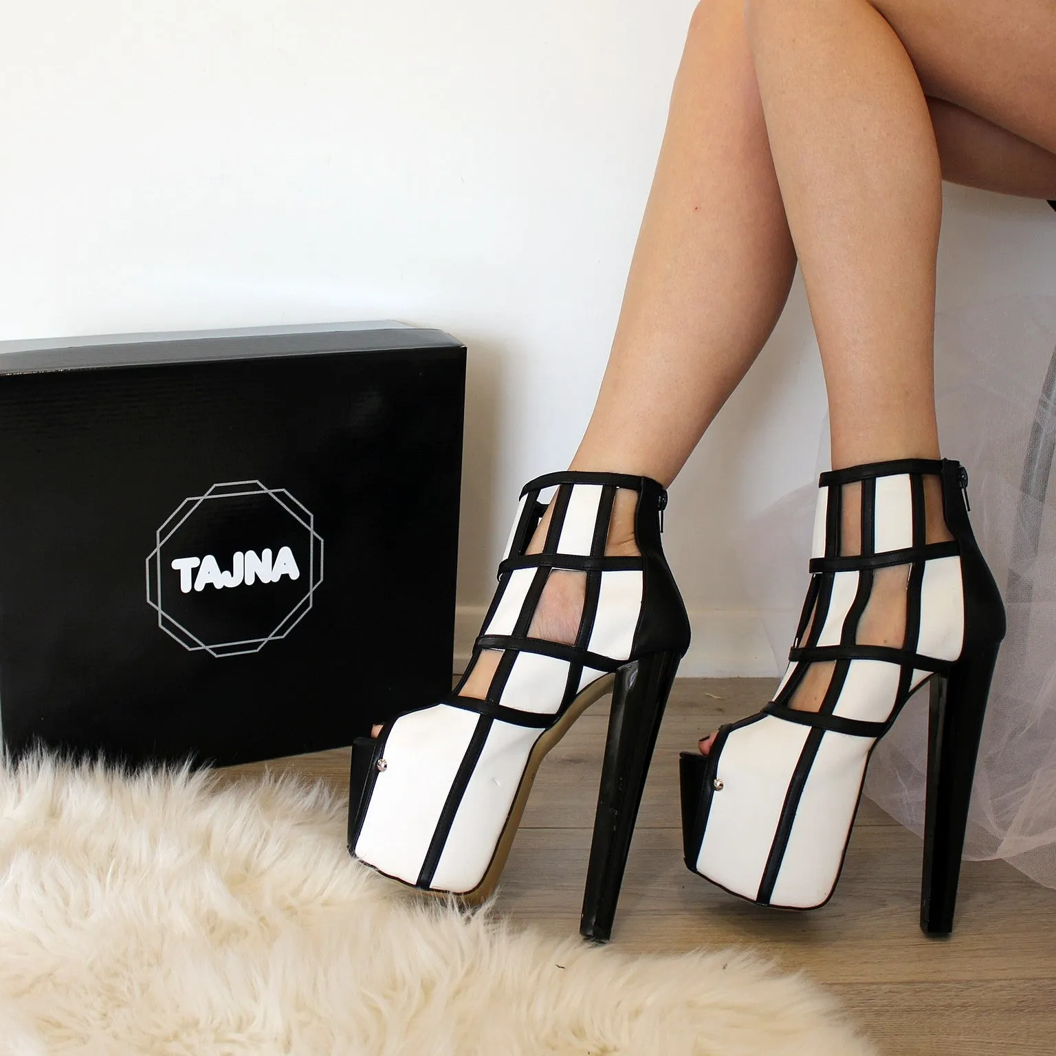 Black and White Caged Booties