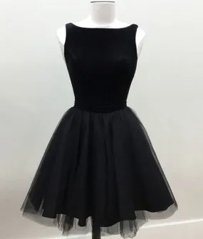 Black tulle short prom dress, cute black homecoming dress