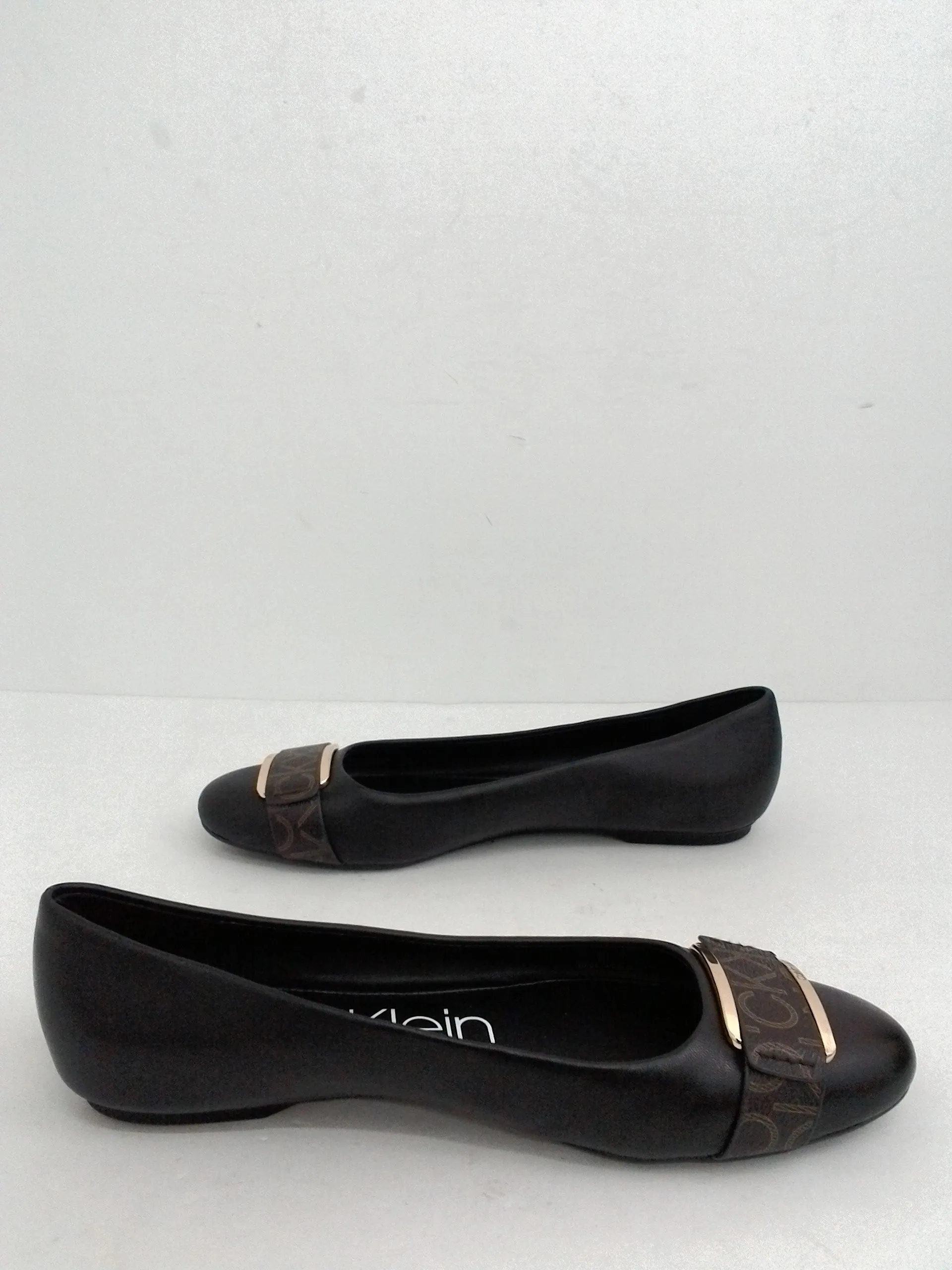 Calvin Klein Women's Oneta Black Leather Flats Size 10 M