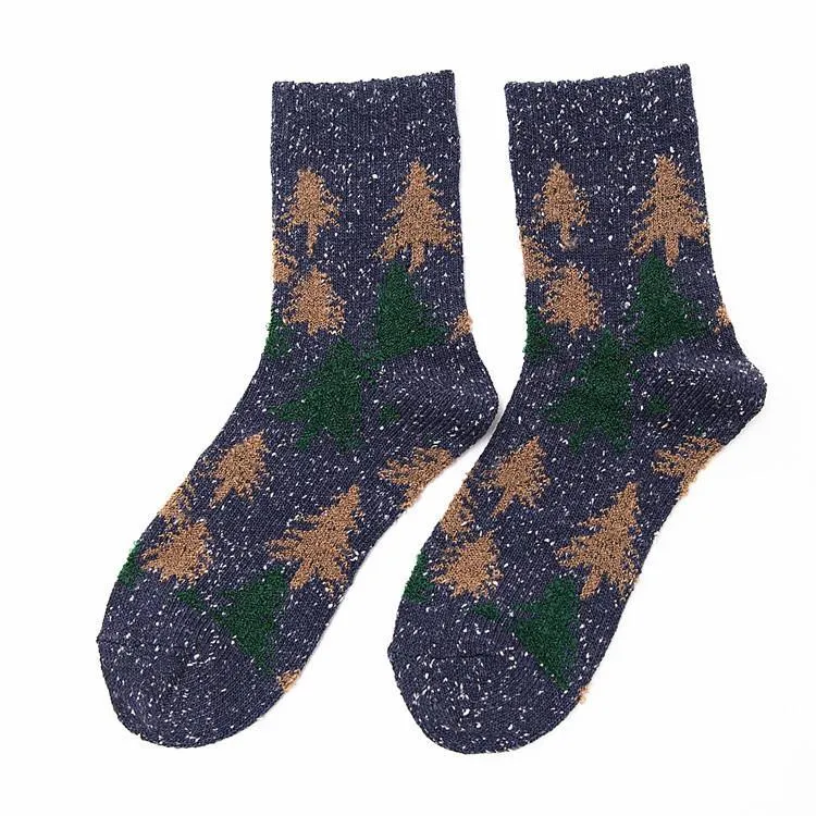 Cotton Socks | Snowy Forest | Blue