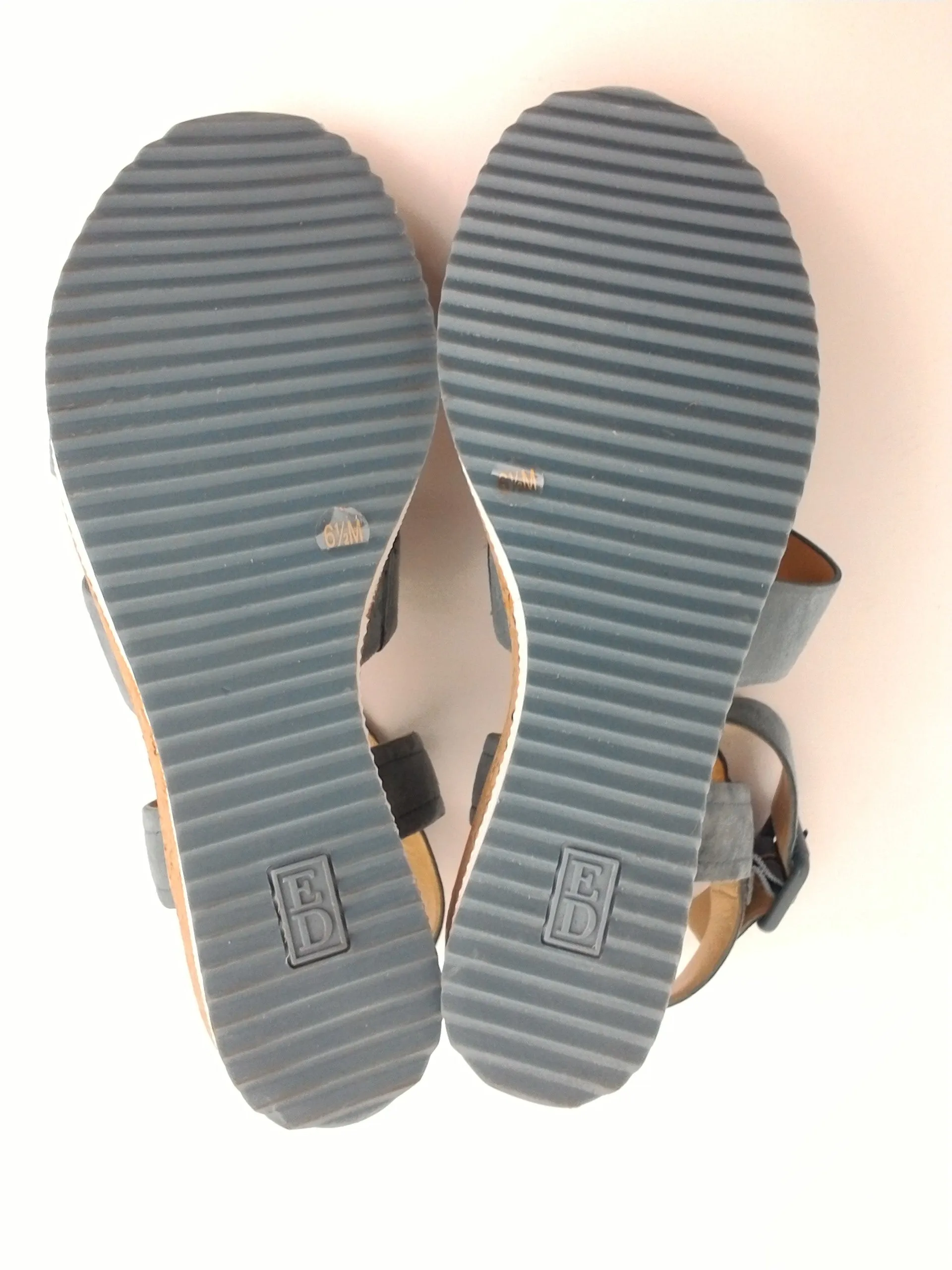 ED Ellen DeGeneres Women's Stassi Wedge Sandal Leather Blue Size 6.5