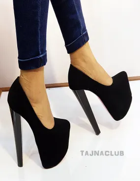 Faux Suede Black High Heel Shoes