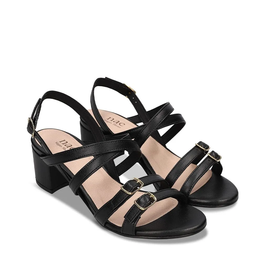 Hebea Vegan Apple Leather Heeled Sandals | Black