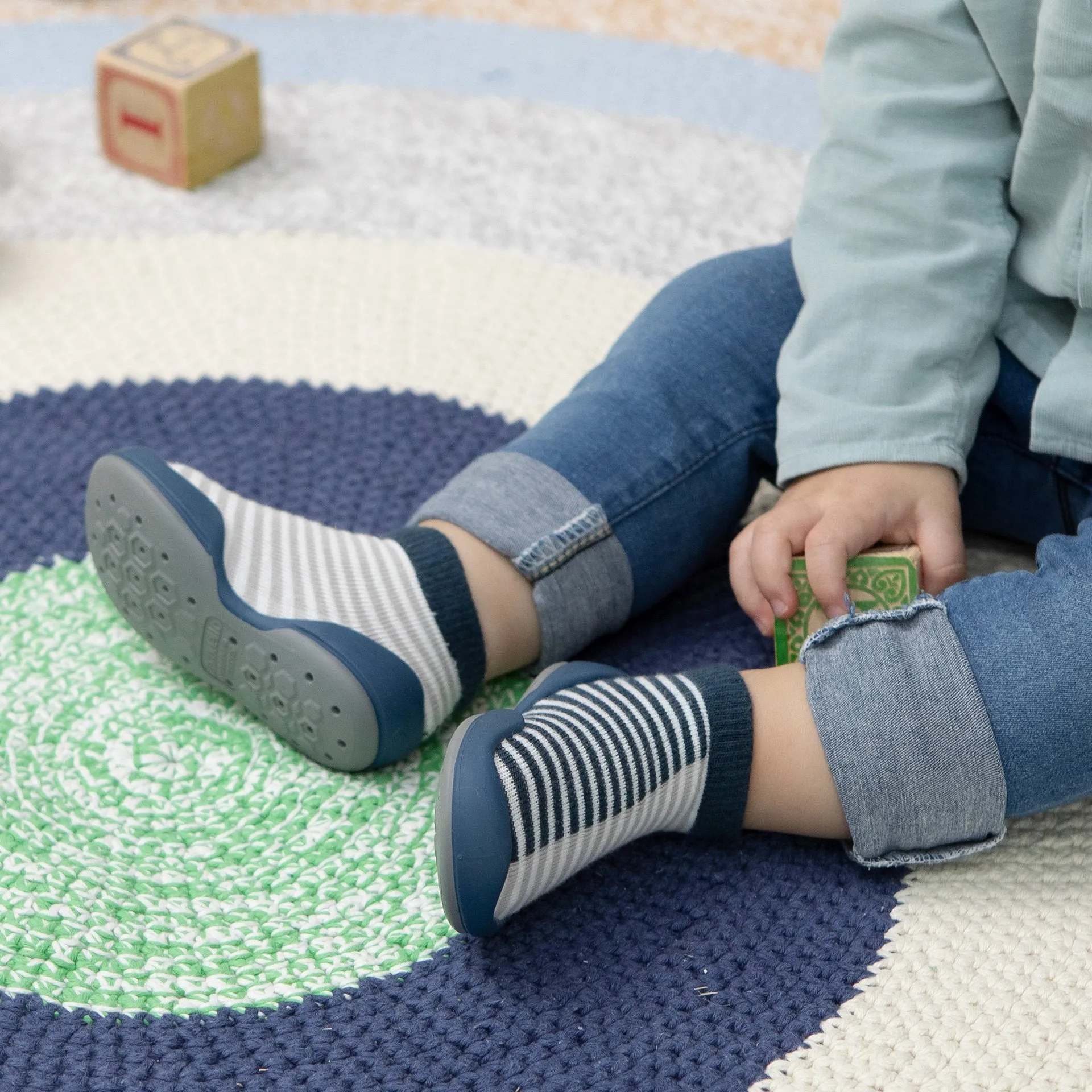 Komuello Baby Shoes - Half Stripe - Navy