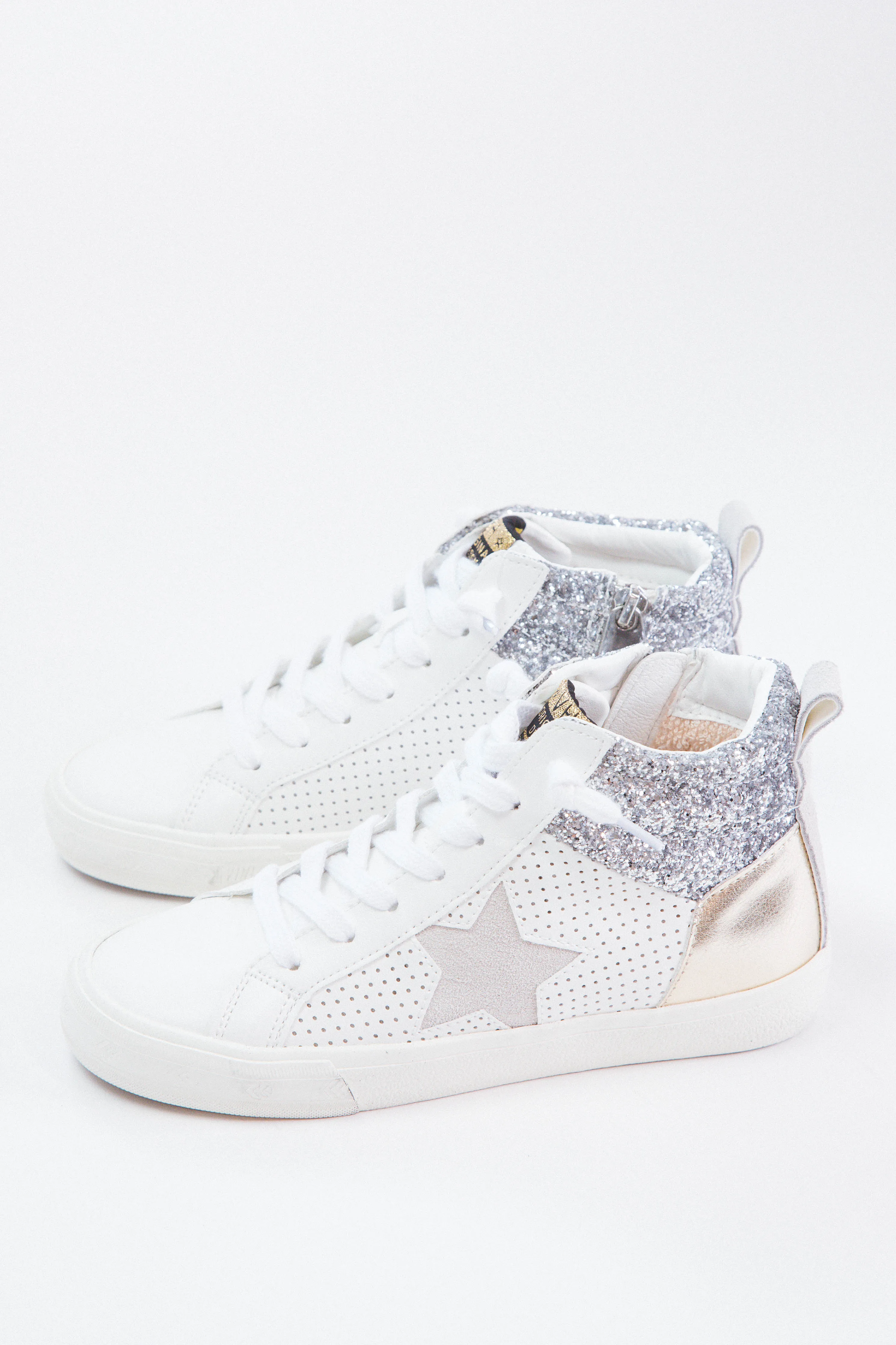 Lester Glitter High Top Sneaker, White/Silver/Gold | Vintage Havana