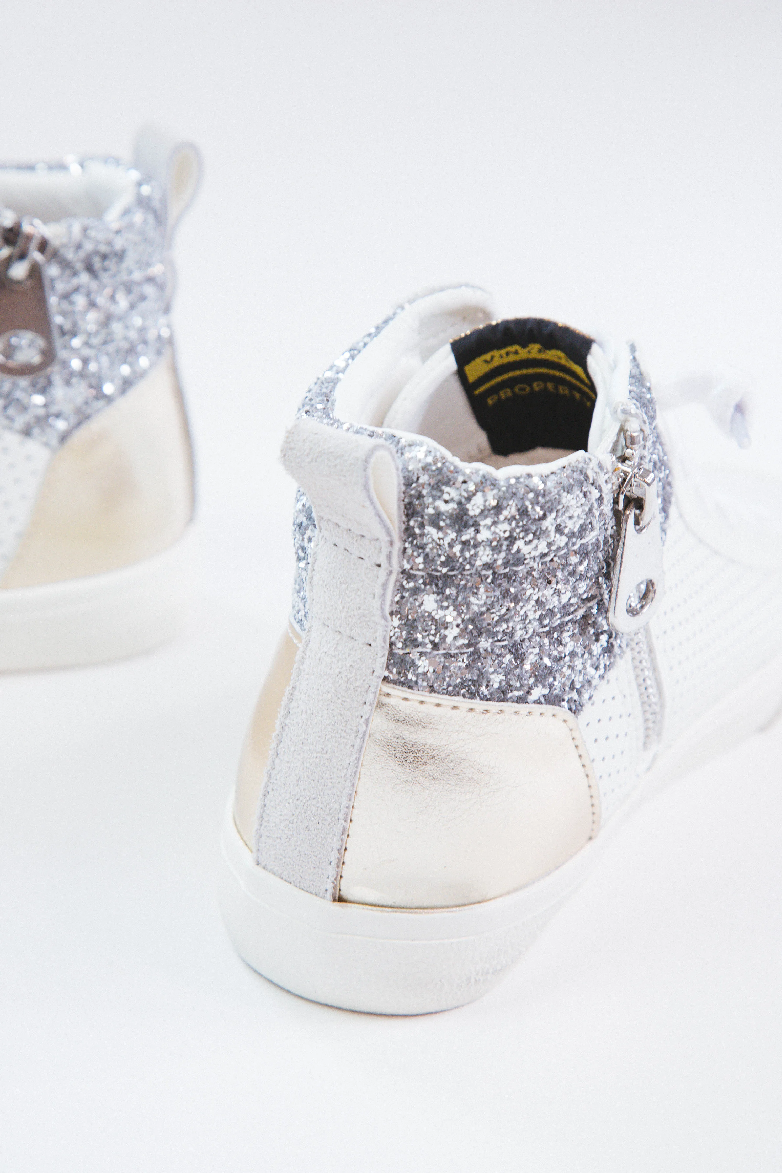 Lester Glitter High Top Sneaker, White/Silver/Gold | Vintage Havana