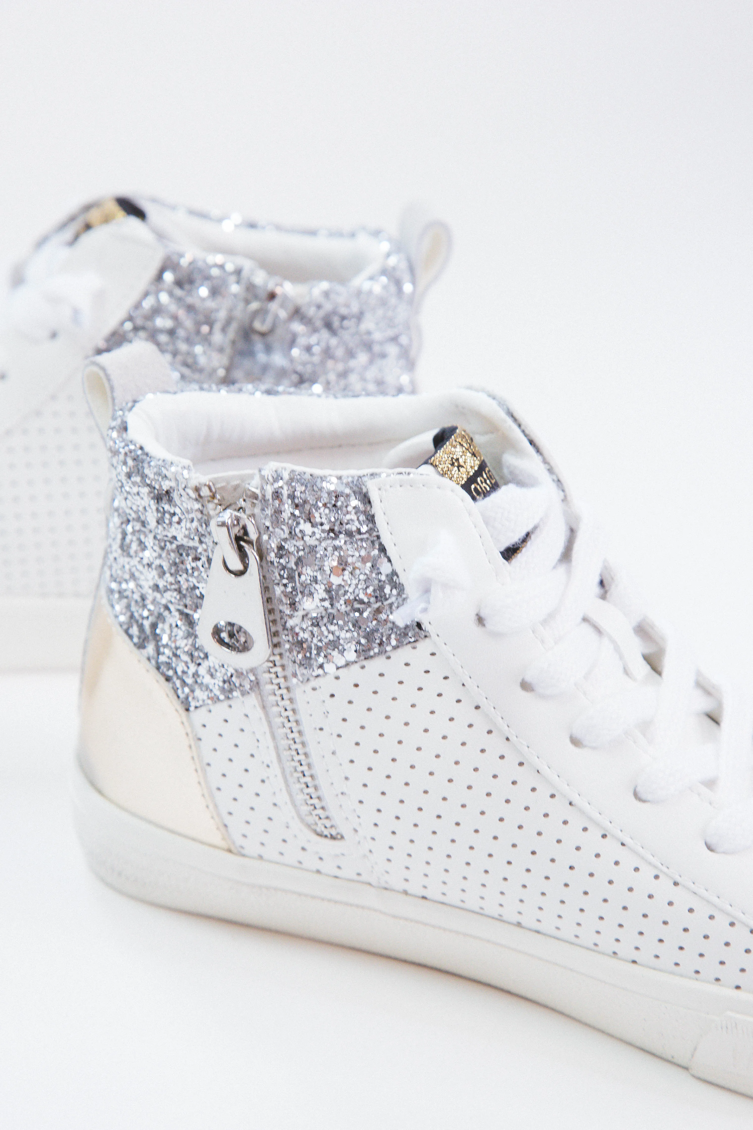 Lester Glitter High Top Sneaker, White/Silver/Gold | Vintage Havana