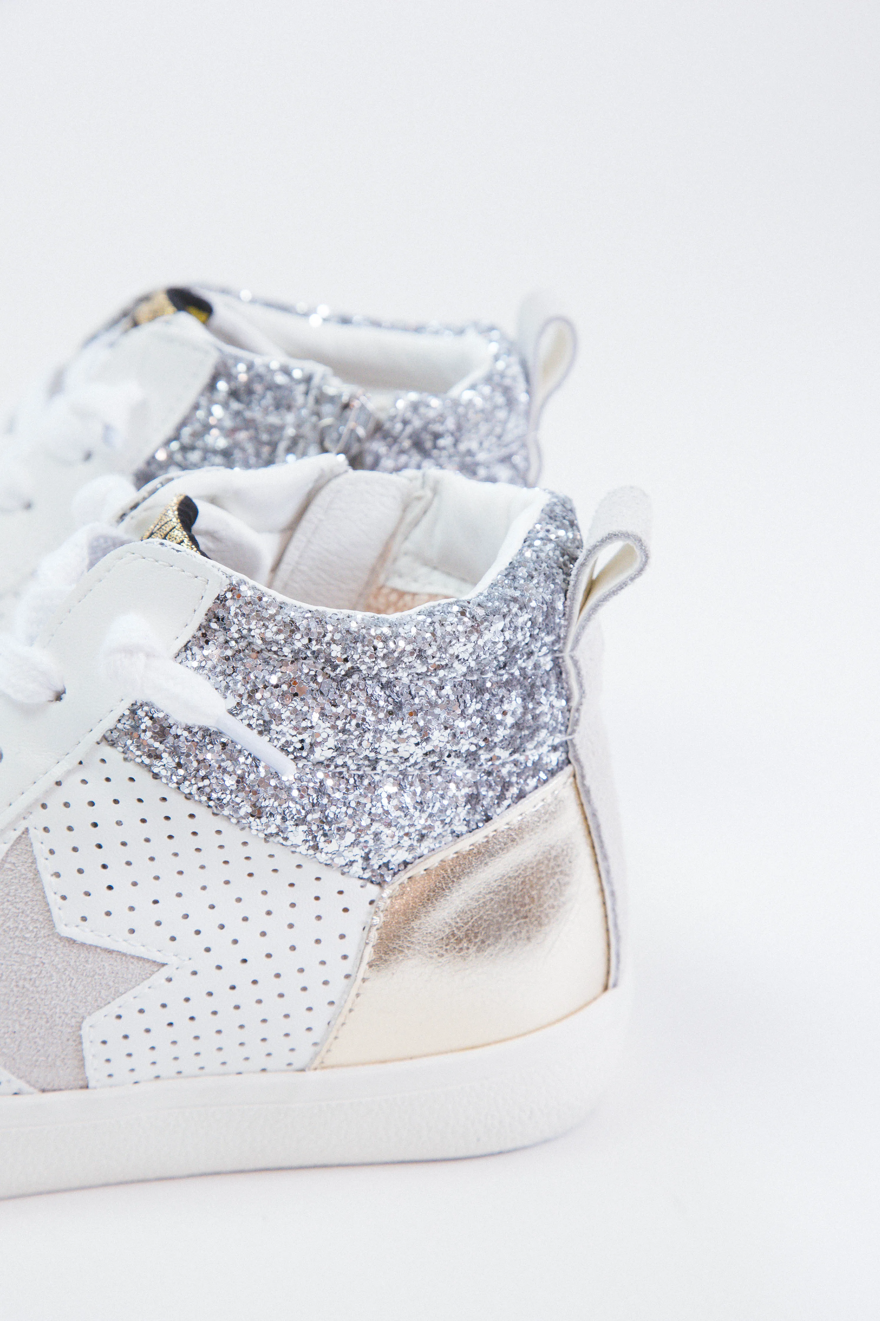 Lester Glitter High Top Sneaker, White/Silver/Gold | Vintage Havana