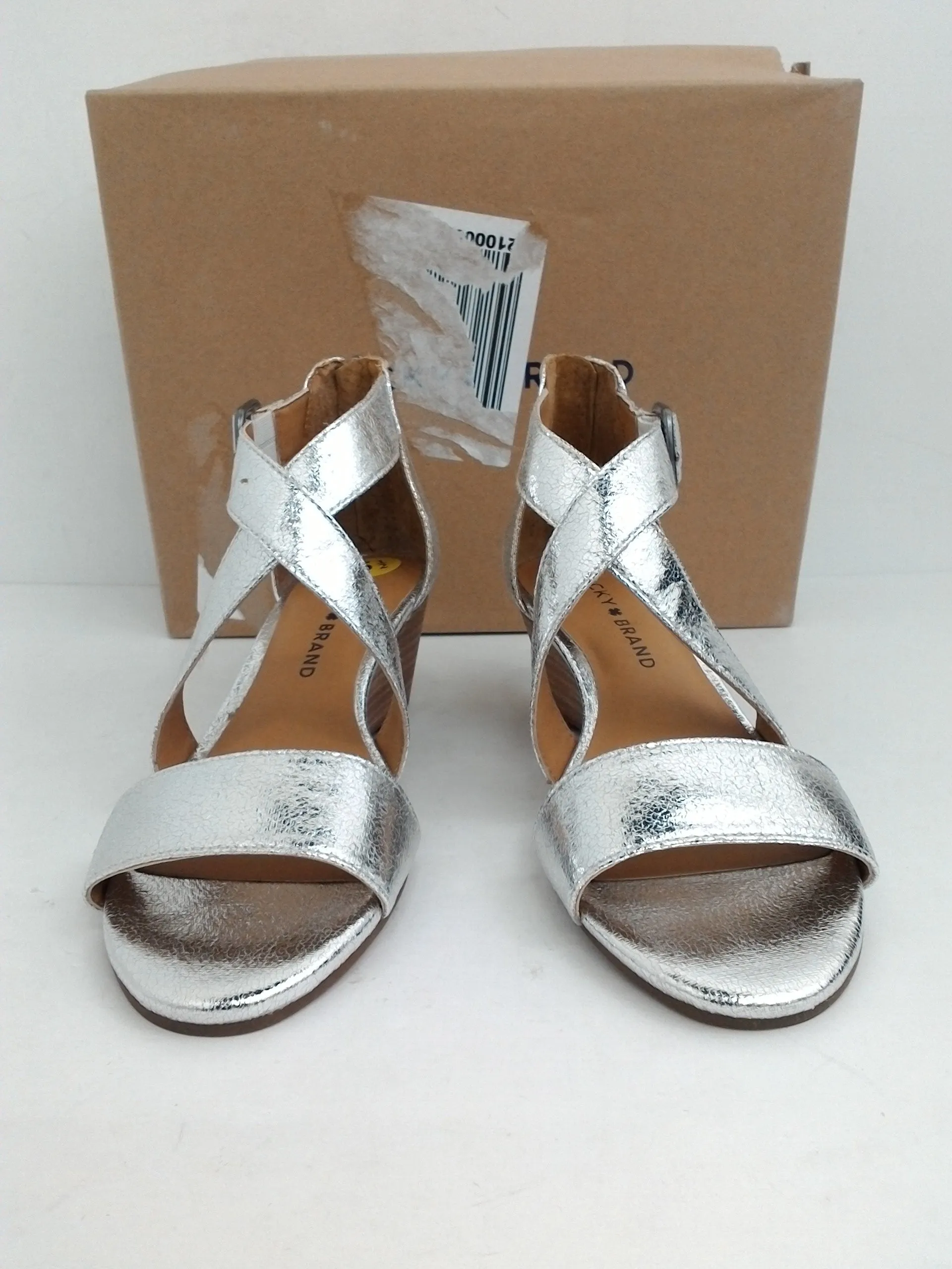 Lucky Brand Women's Jenley Silver Luther Wedge Sandal Size 5.5 M