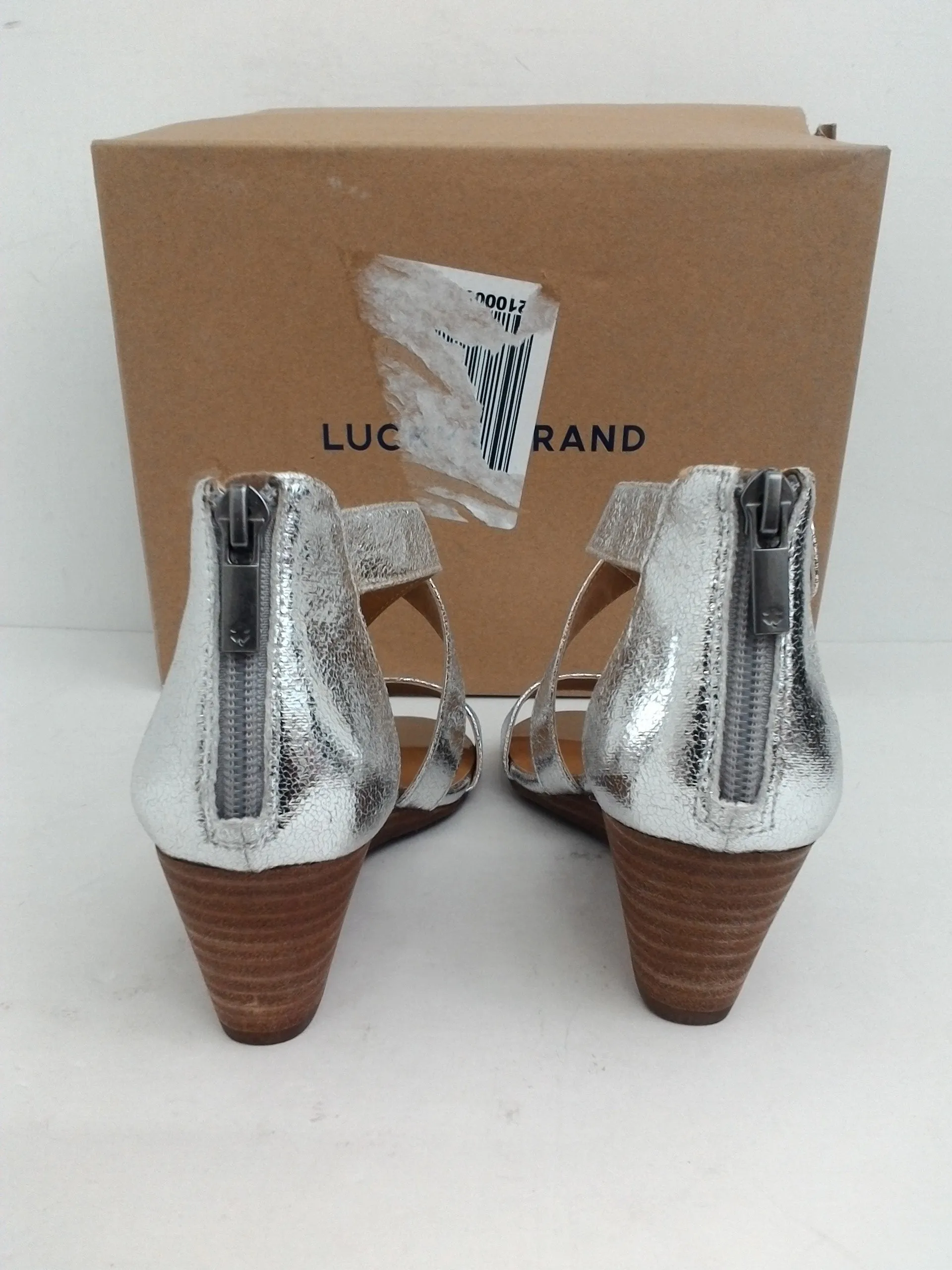 Lucky Brand Women's Jenley Silver Luther Wedge Sandal Size 5.5 M