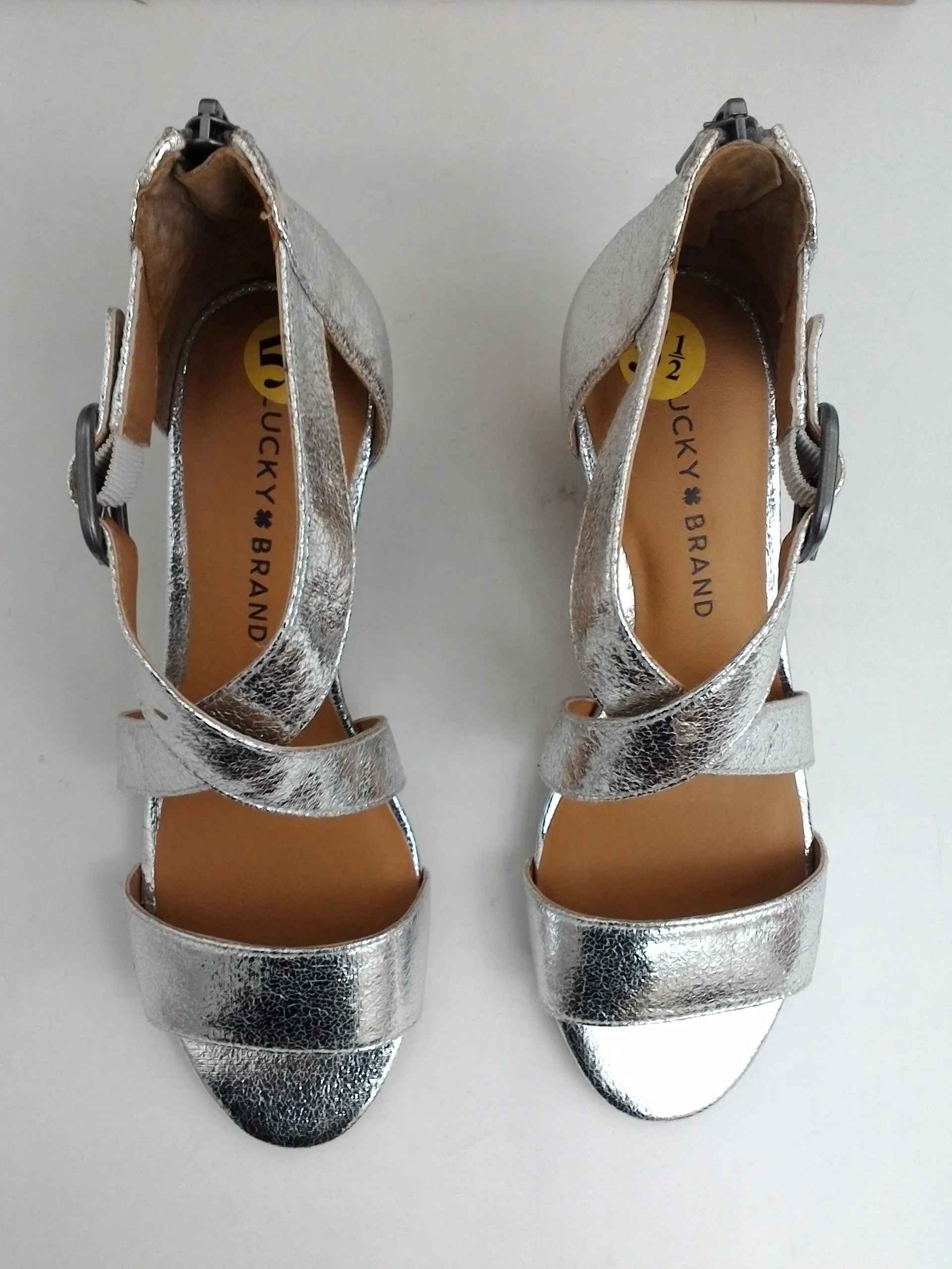 Lucky Brand Women's Jenley Silver Luther Wedge Sandal Size 5.5 M