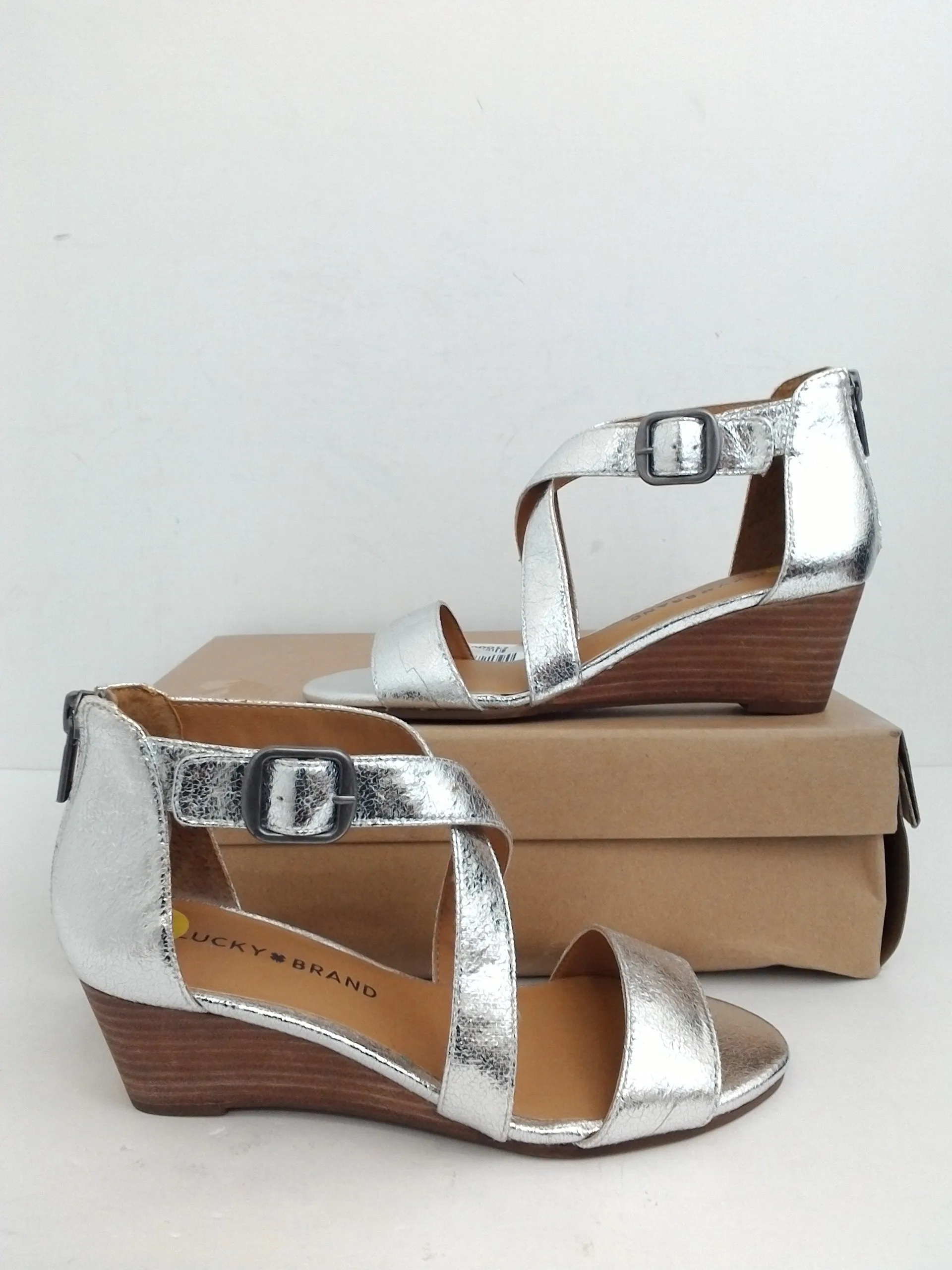 Lucky Brand Women's Jenley Silver Luther Wedge Sandal Size 5.5 M