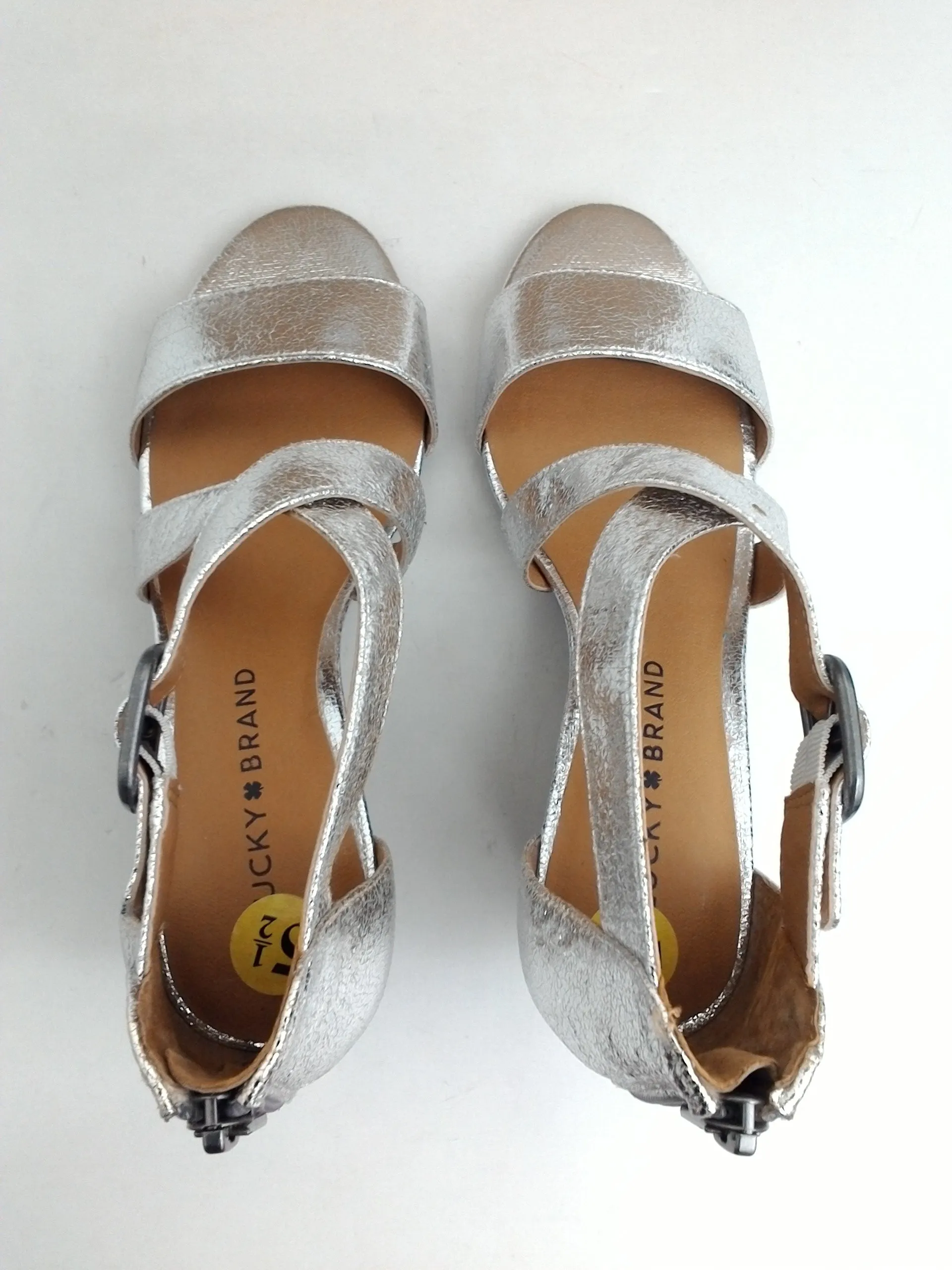 Lucky Brand Women's Jenley Silver Luther Wedge Sandal Size 5.5 M