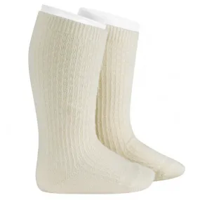 Merino wool-blend patterned knee socks BEIGE