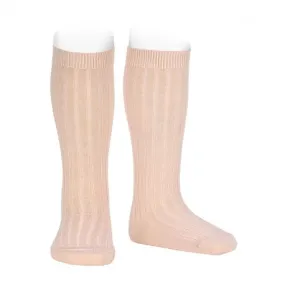 Merino wool-blend rib knee socks NUDE