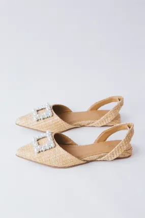 Meryl Slingback Raffia Flat, Light Tan