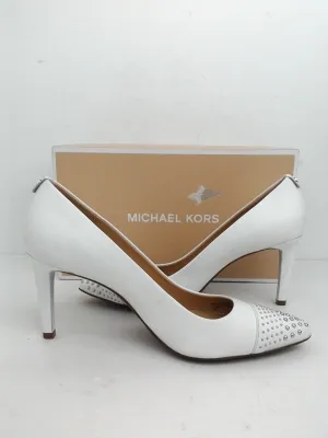 Michael Kors Women's Dorothy Flex Mid Toe Cap White Leather Heels Size 9 M