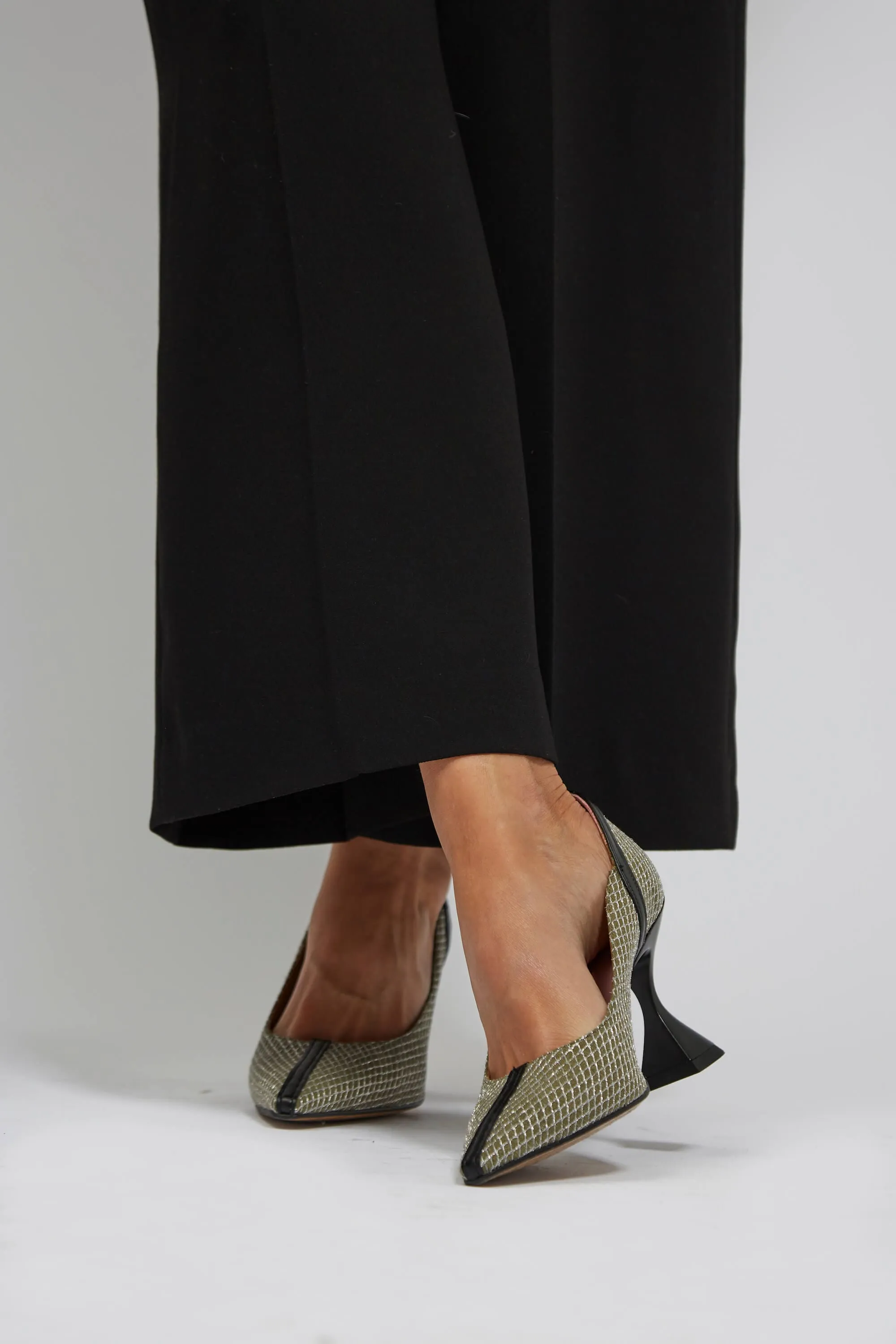 Ottilie Vegan Heeled Pumps | Green & Silver