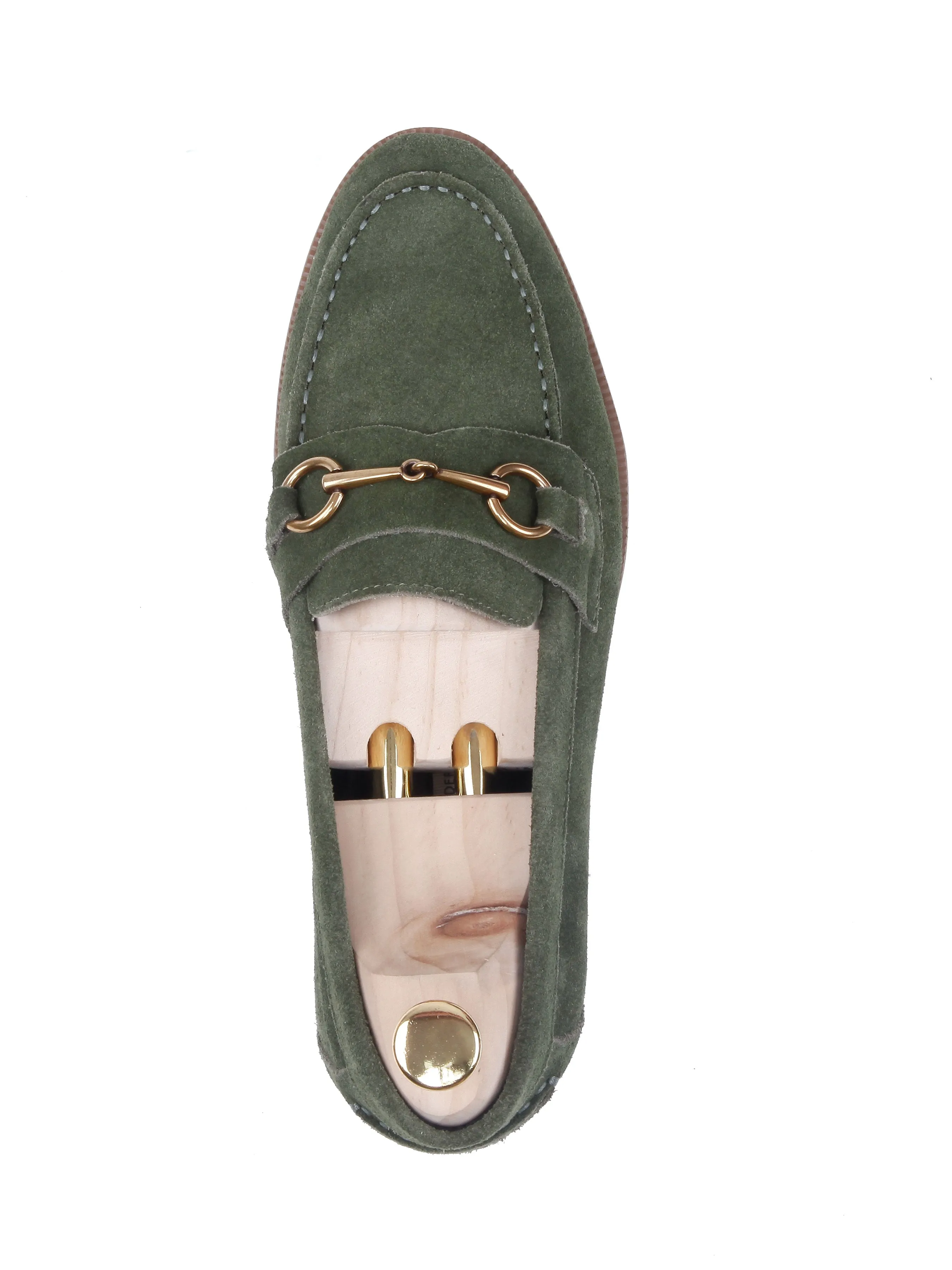 Penny Loafer Horsebit Buckle - Olive Green Suede Leather (Brown Crepe Sole)