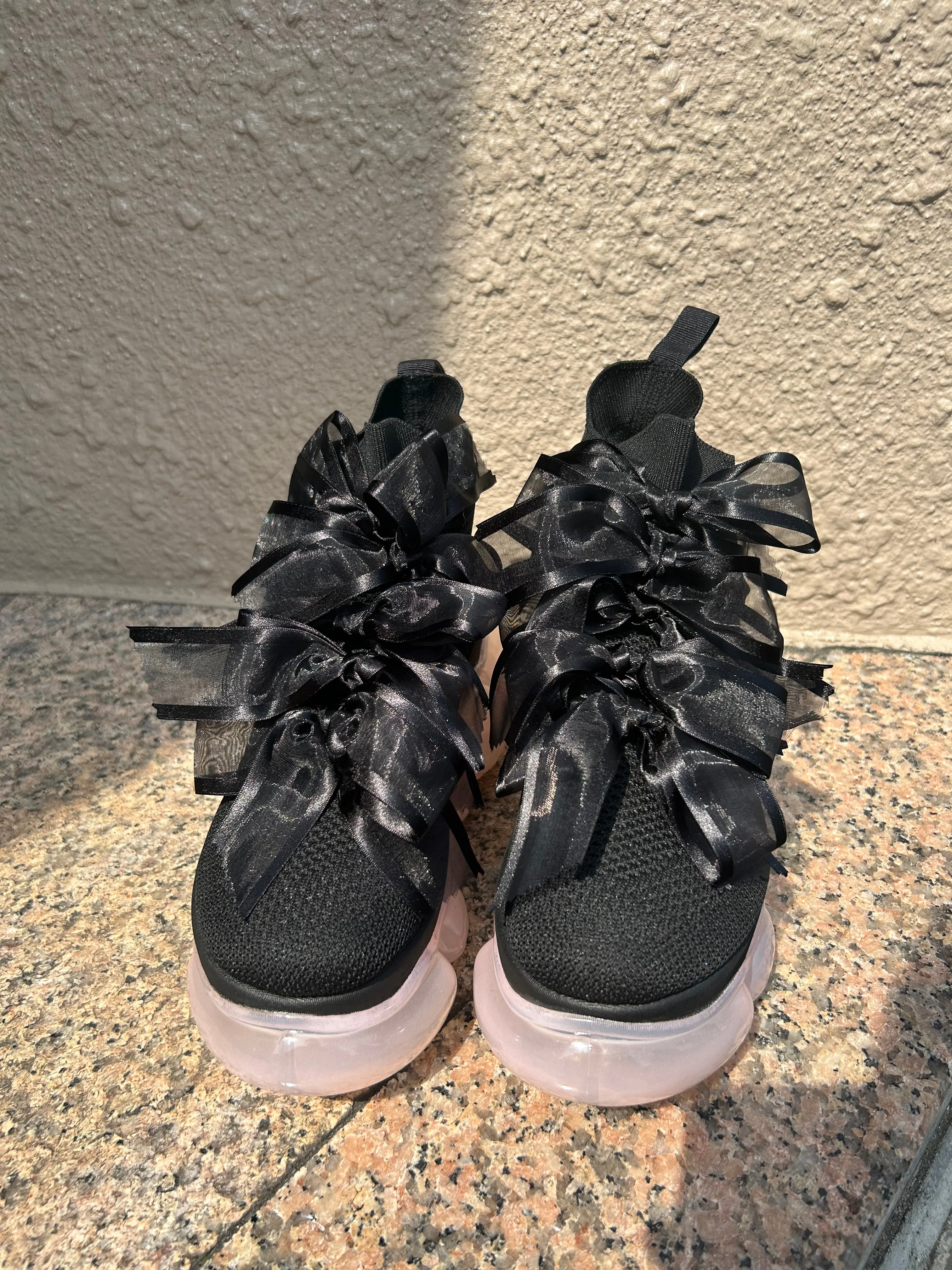 "Jewelry" High  Ribbon Shoes / Pink Black