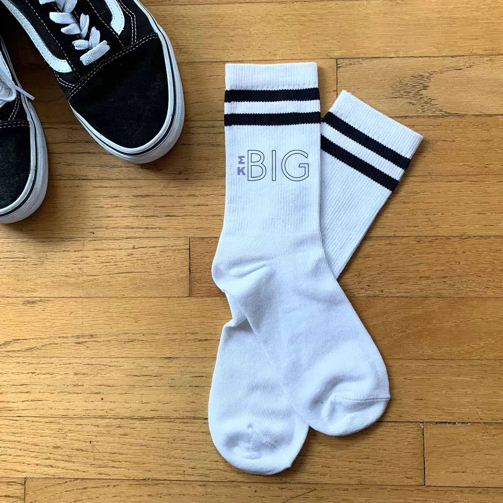 Sigma Kappa Sorority Socks for your Big and Little with Greek Letters on Striped Cotton Crew Socks