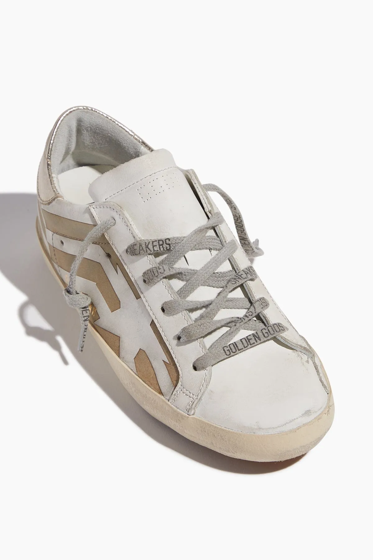 Superstar Sneaker with Lasercut Flag and Star in White/Brown/Platinum