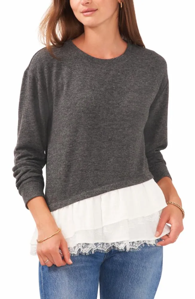 Vince Camuto Apparel L/S MIXED MEDIA TOP 013 MEDIUM HEATHER GREY (VC)