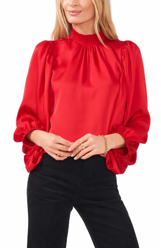 Vince Camuto Apparel SMOCKED NECK FULL SLV BLOUSE 662/LUXE RED VC