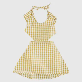 Yellow Checkered Sleeveless Dress