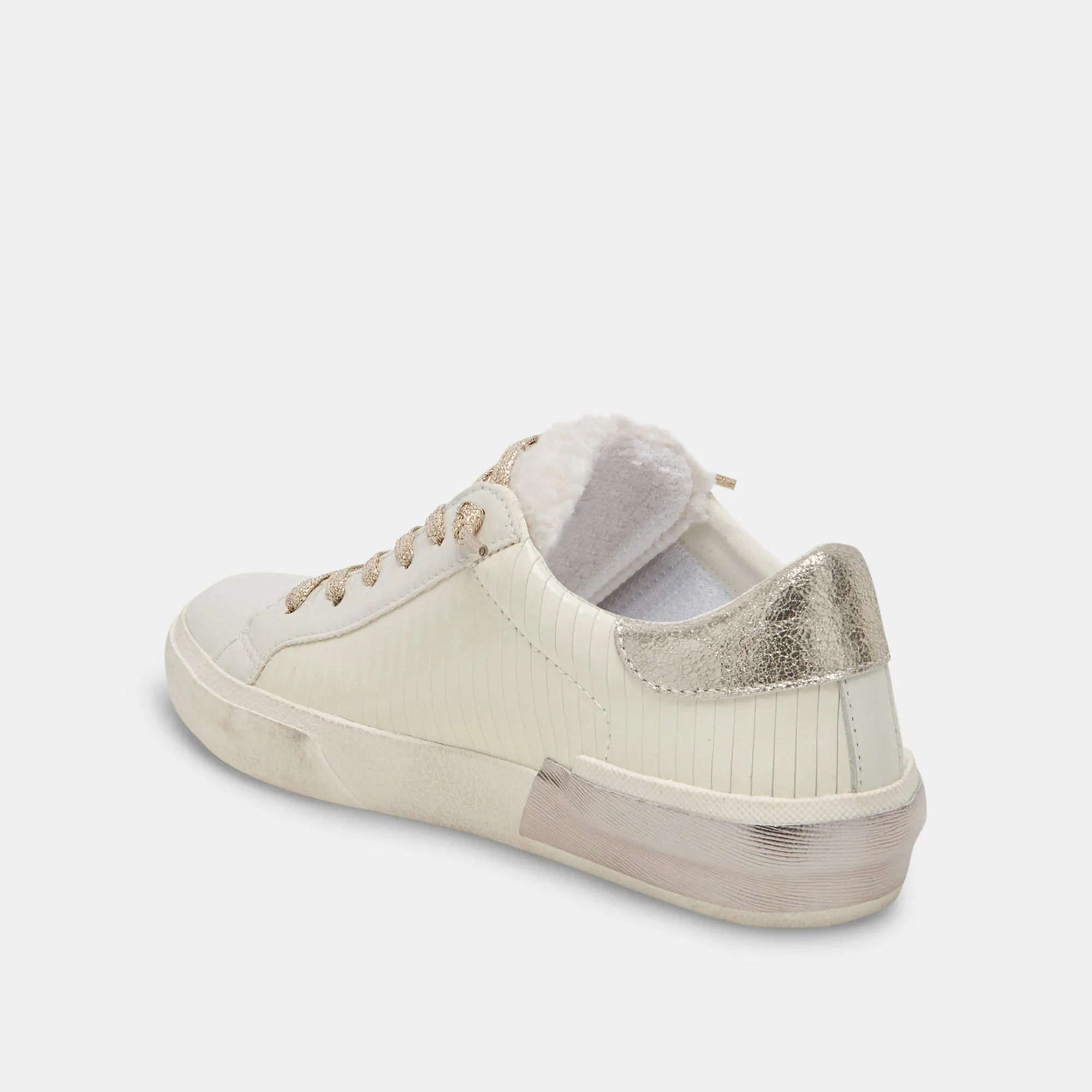 ZINA PLUSH SNEAKERS WHITE SLICED LEATHER