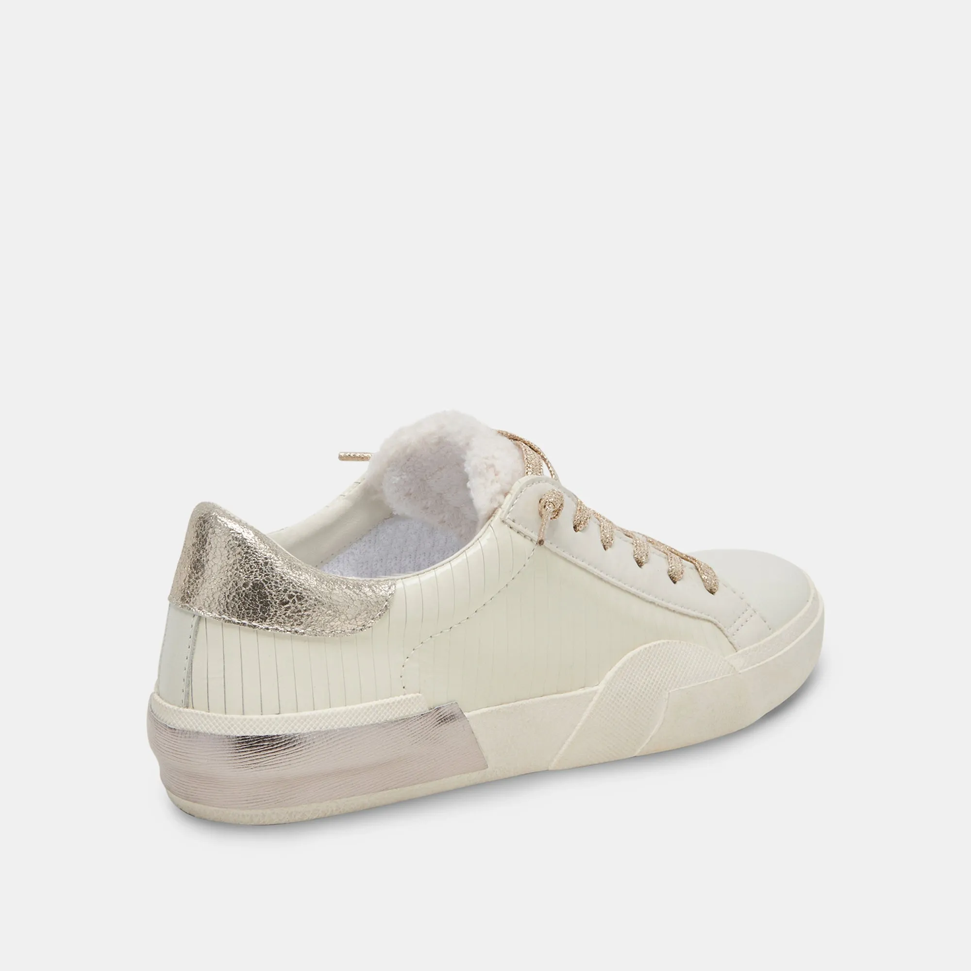 ZINA PLUSH SNEAKERS WHITE SLICED LEATHER